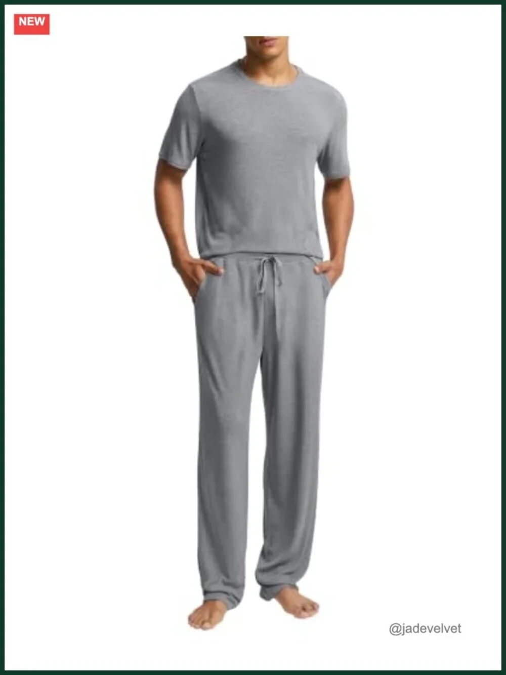 Men's Modal Pajama Set Short Sleeve Crewneck Lounge Set with Pockets